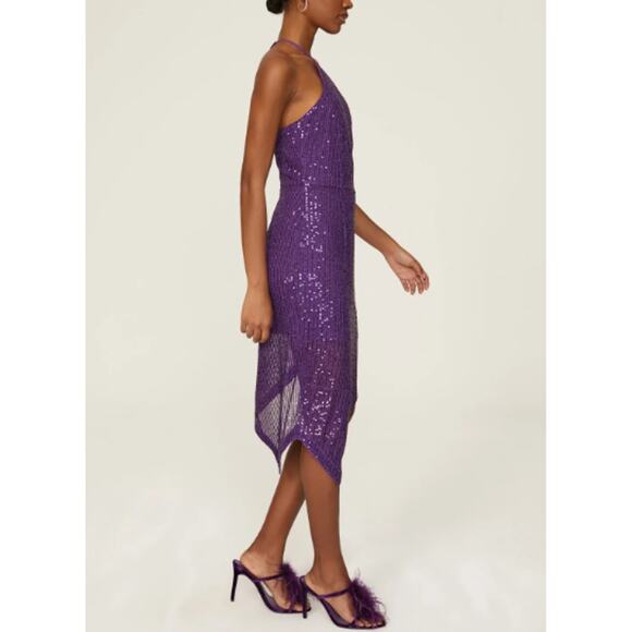 TOCCIN X RTR Purple Sequin Thigh-High Slit Asymmetrical Bodycon Dress Size 2 - Picture 3 of 8